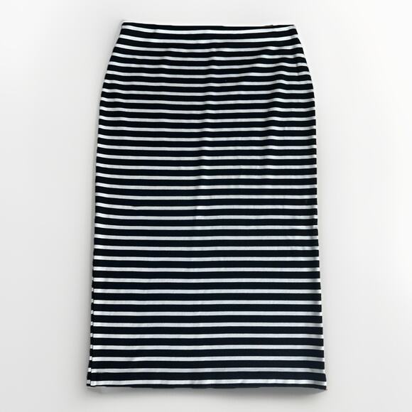 Black & White Stripe Pencil Skirt Medium / US 8 Stretch Knit Midi - Picture 2 of 5